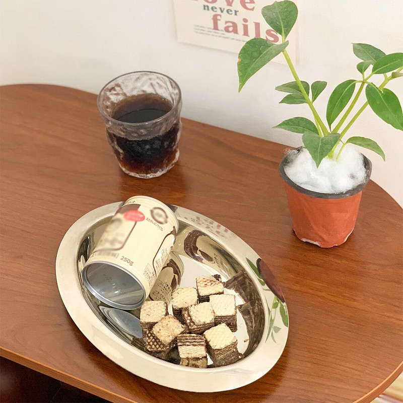 Kreatív ovális reggeli dohányzóasztal sütemények Desszertek tányér rozsdamentes acél előétel saláta gyümölcsök tálaló születésnapra