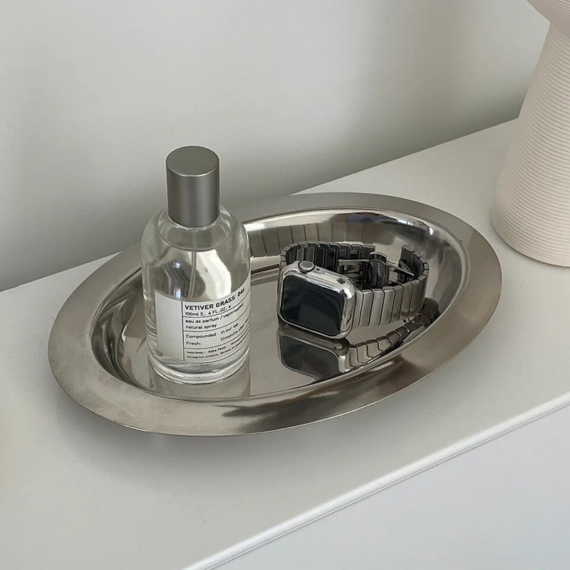 Kreatív ovális reggeli dohányzóasztal sütemények Desszertek tányér rozsdamentes acél előétel saláta gyümölcsök tálaló születésnapra