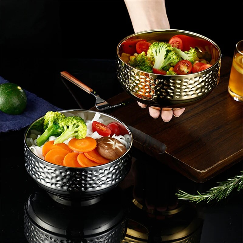 304 Rozsdamentes acél gyémánt mintás Ramen rizstál forrázásgátló saláta zabkása leves párolt tál konyhai étkészlet ételtartó