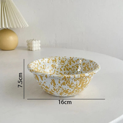 Европейски комплект емайлирани чинии за вечеря Ретро пръскащо мастило Комплекти домашни съдове и чинии Творческа всекидневна Настолен плот Плодова салата Ястие