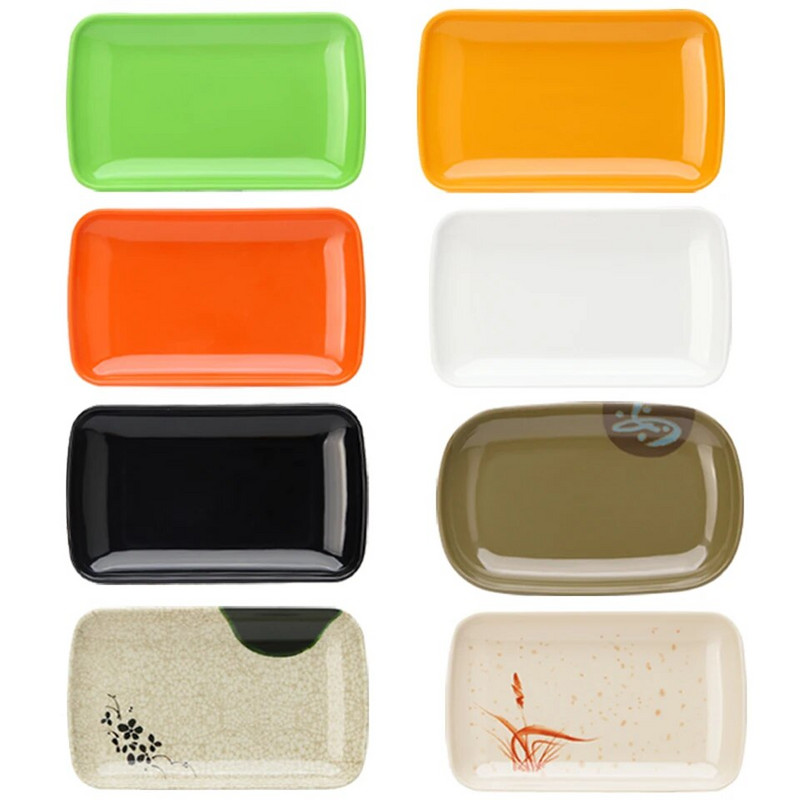 Színes Melamin edény BBQ grillezett nyárs műanyag tányér Tányér négyszögletes imitáció porcelántál Étterem Snack Tésztatál