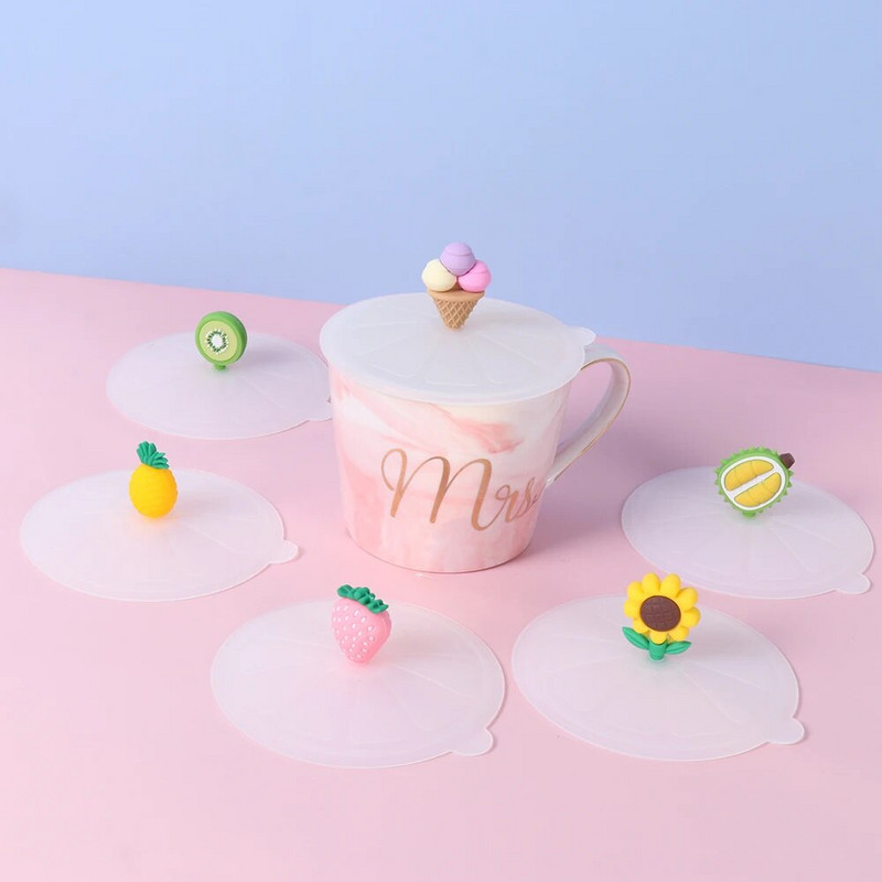 Rajzfilm aranyos szilikon csésze fedő hőálló szivárgásmentes lezárt fedők sapka porálló szívófedél tea kávé fedél otthoni kellékek