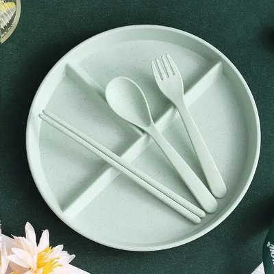 Чиния с решетка от пшенична слама, чиния за намаляване на мазнините, отделна чиния за закуска, три решетки, оризова чиния, комплект детски съдове и прибори