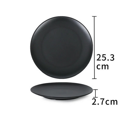 Черна меламинова чиния против падане, кръгла храна, закуски, суши, пържола, тава, десерт, чай, чиния, чиния, кухненски аксесоари