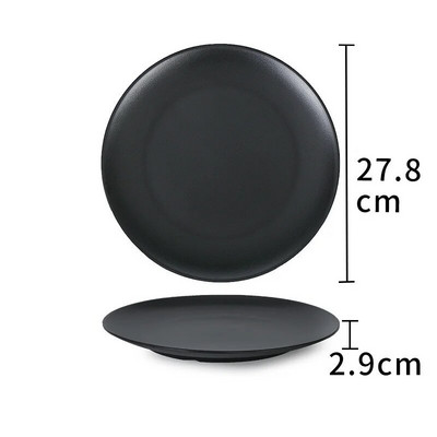 Черна меламинова чиния против падане, кръгла храна, закуски, суши, пържола, тава, десерт, чай, чиния, чиния, кухненски аксесоари