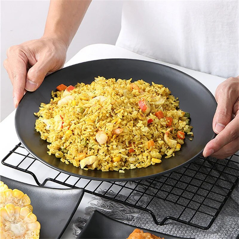 Fekete melamin esésgátló vacsoratál kerek ételek snackek sushi steaktálca desszert tea étkészletek konyhai kiegészítők