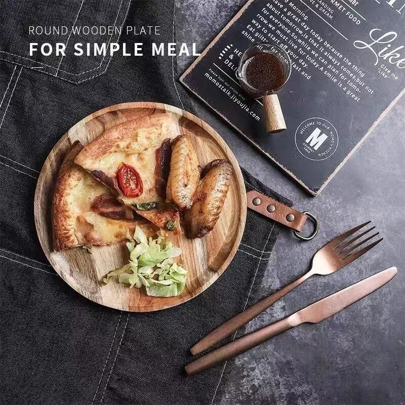 Fatálca Egyszerű, kerek tálalótálca Retro fa tányérok Gyümölcs desszerttálca Uzsonnás Gyümölcstál Ételtányér Edény Tárolótálca