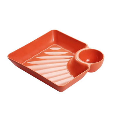 Голяма чиния за кнедли с пространство за оцет Квадратна форма Плато за бисквитки за закуска Поднос за храна Ястие Сервии Кухненски джаджи Чинии