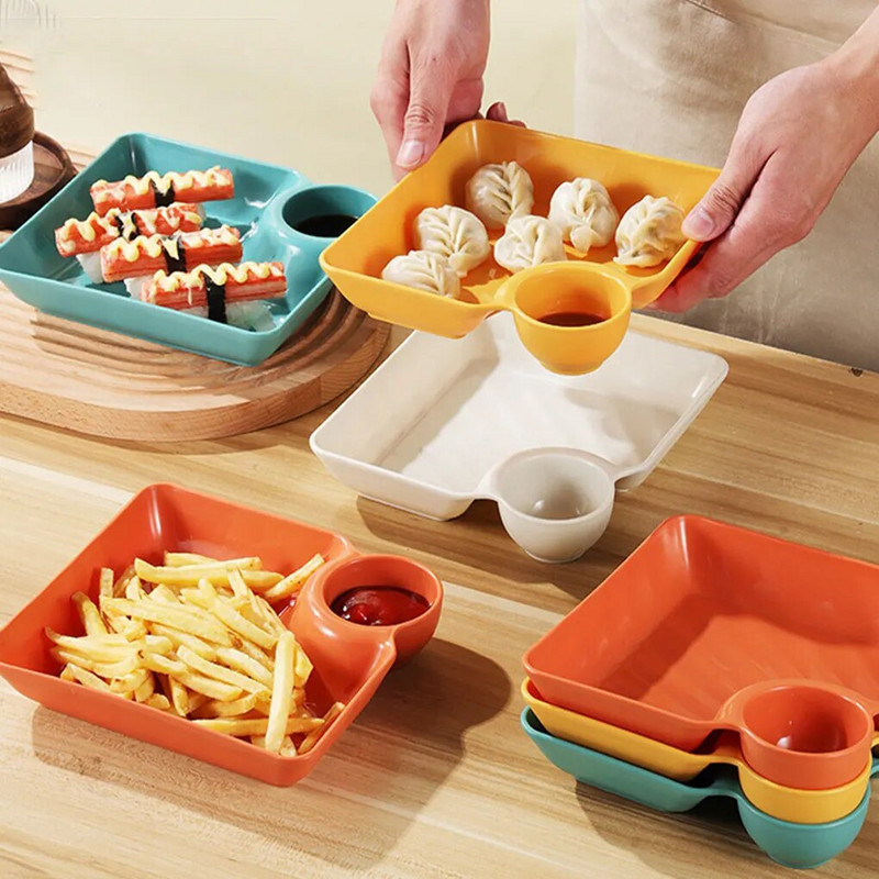 Nagy gombóc tányér ecettel tér négyzet alakú snack süti tál ételtálca edény Evőeszközök Konyhai kütyük Tányérok