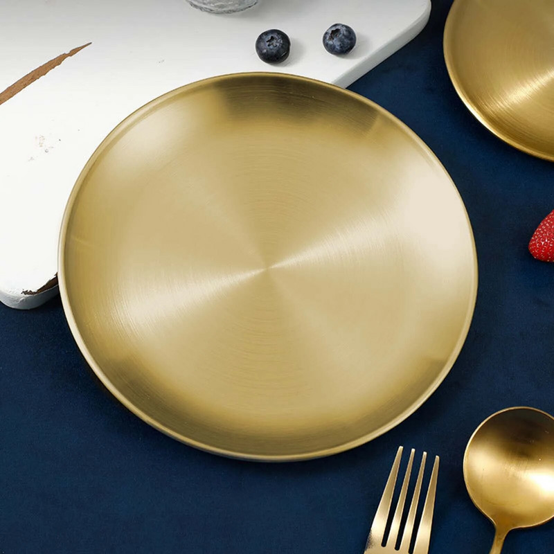 304 rozsdamentes acél desszert előétel tányér Kerek fém tányér bulihoz Desszert salátatál Gyümölcsszervező