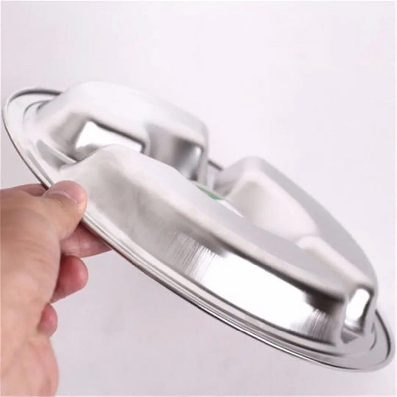 Rozsdamentes acél evőtányér, 3 szekciós, kerek, osztott tányér Gyümölcs Uzsonnatálca Babatálak Konyhai étkészlet Átm. 22/24/26 cm