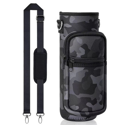 Τσάντα μεταφοράς Crossbody Neoprene Προστατευτικό κάλυμμα για μπουκάλι νερού Ρυθμιζόμενο λουράκι 2 τσέπες που μεταφέρει μανίκι ποτηριού νερού σε εξωτερικό χώρο Ταξίδι