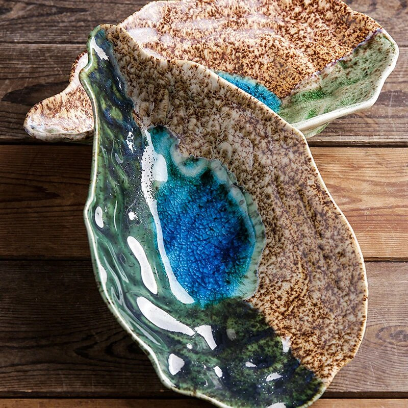 Japán étterem Retro Kreatív kerámia kemence csere étkészlet Sushi Sashimi tányér hidegtál kis tál osztriga kagyló étkészlet