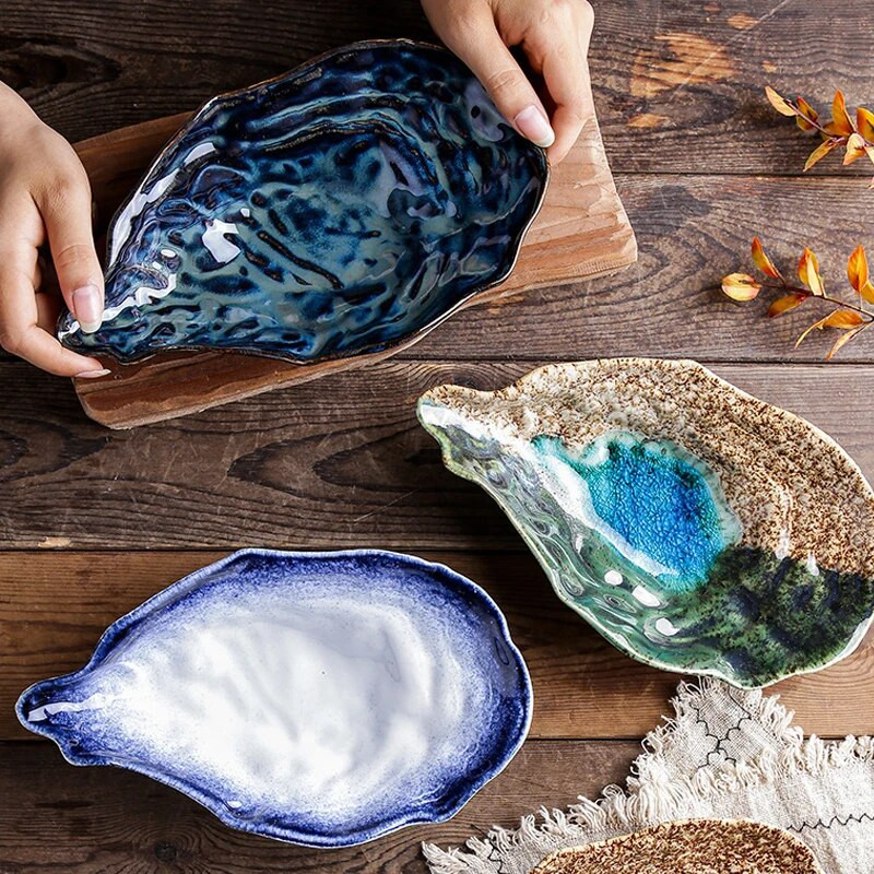 Japán étterem Retro Kreatív kerámia kemence csere étkészlet Sushi Sashimi tányér hidegtál kis tál osztriga kagyló étkészlet