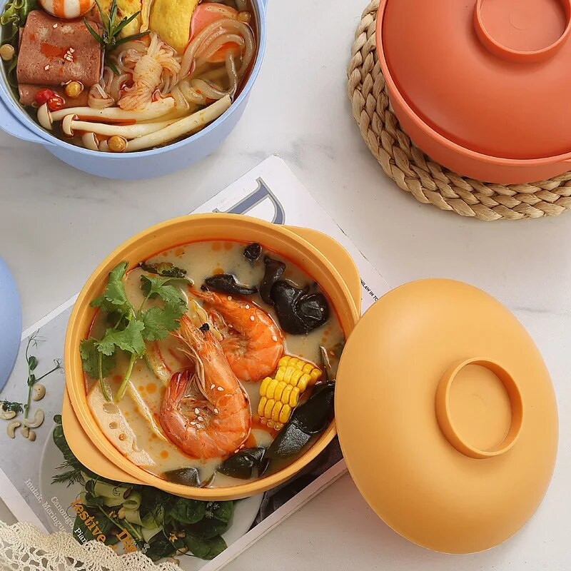 Búzaszalma Ramen tál fedővel Műanyag rostos étkészlet Otthoni rakott instant tészta tálak Nagy levesestál Konyhai kellékek