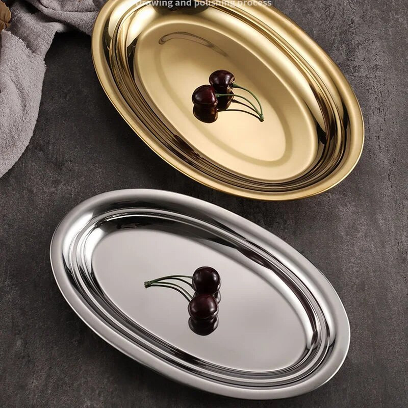 1 db koreai stílusú, rozsdamentes acél, ovális alakú tányér párolt haltálca grillezett rizstekercs vacsoratál