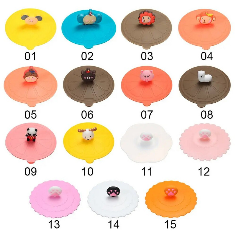 1db átlátszó rajzfilm aranyos szilikon csésze fedő hőálló szivárgásmentes lezárt fedők sapka porálló csésze fedők tea kávé fedők