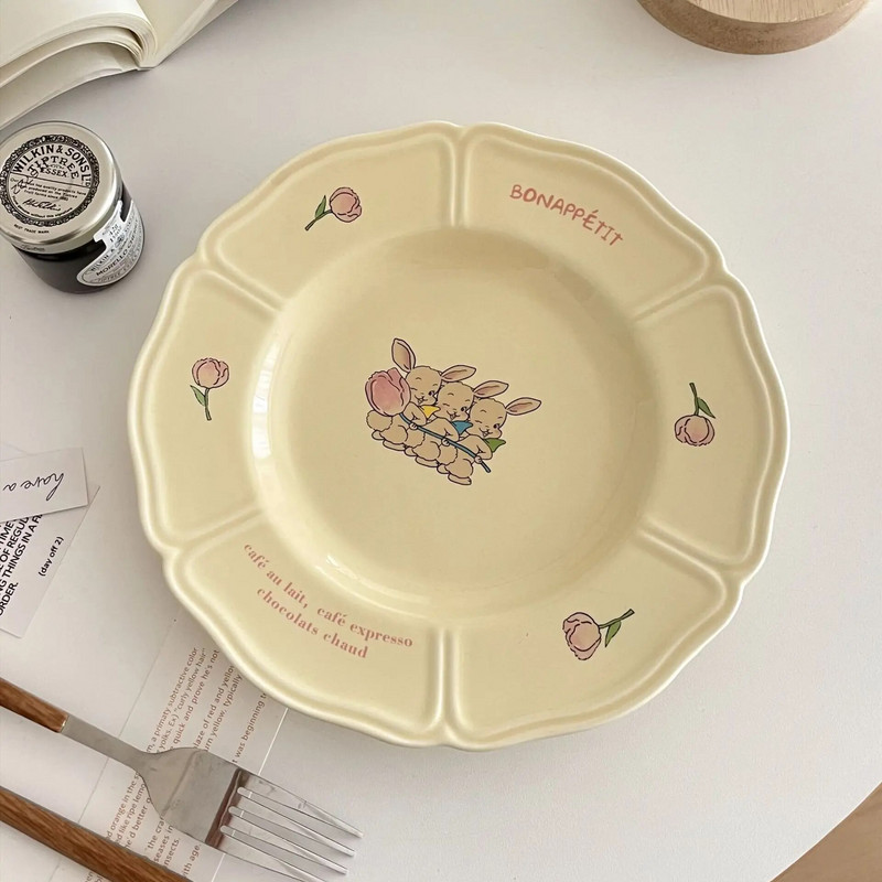 Koreai INS Vintage tányér francia három nyúltányér tulipánkrémes csipketál szabálytalan desszert kerámia ovális tányér kávéscsésze