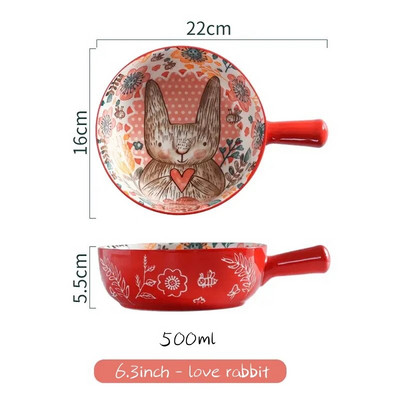 Керамична купа с една дръжка Купа с юфка Дизайн на горски животни Голяма купа Творчески ресторант Домакинска купа с цветя Декорация на дома