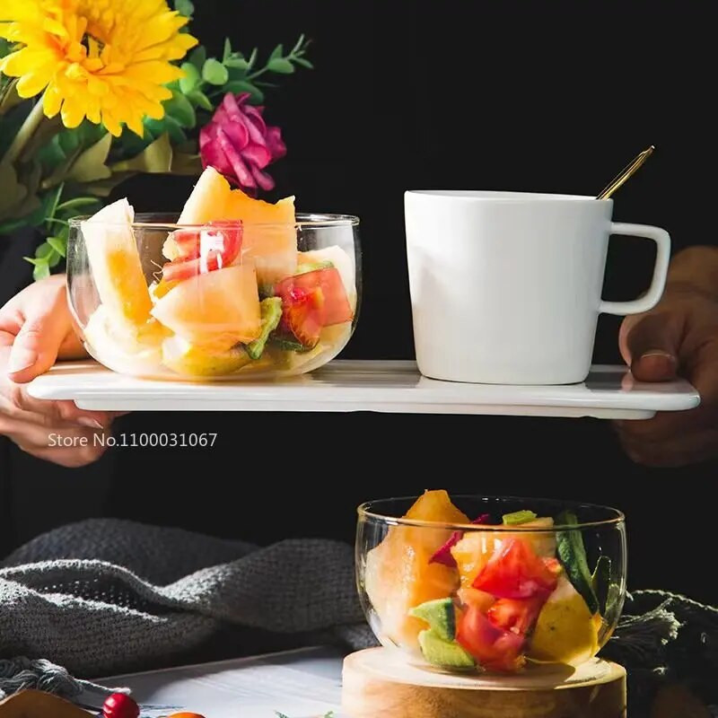 350 ml/550 ml üveg saláta tál gyümölcs rizs tálaló tálak élelmiszer tároló edény Ebéd Bento Box magas boroszilikát tál étkészlet