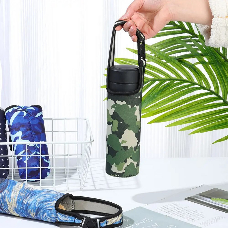 1db Sport vizespalack védőtok vállpánttal Hordozható vákuum üvegpohár ujjú csésze tasak Sport kemping kiegészítő