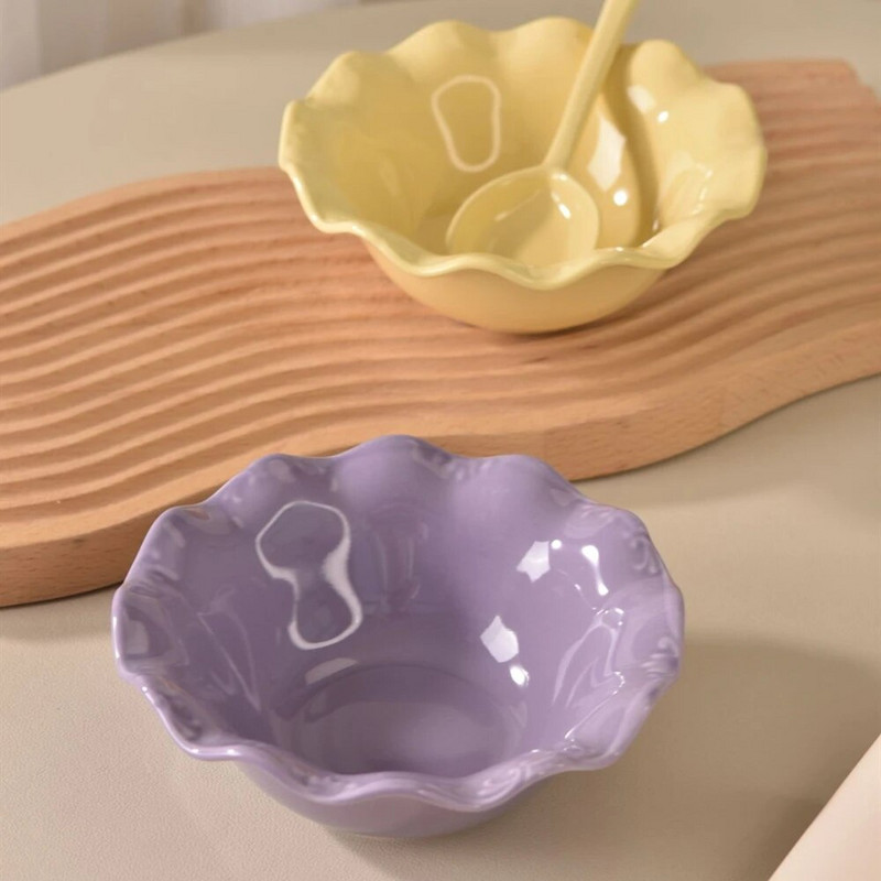 Kerámia Kreatív csipke tál Desszerttál Otthon Lányok Szív Rizstál Saláta Tál Színes Máz Kerámia étkészlet