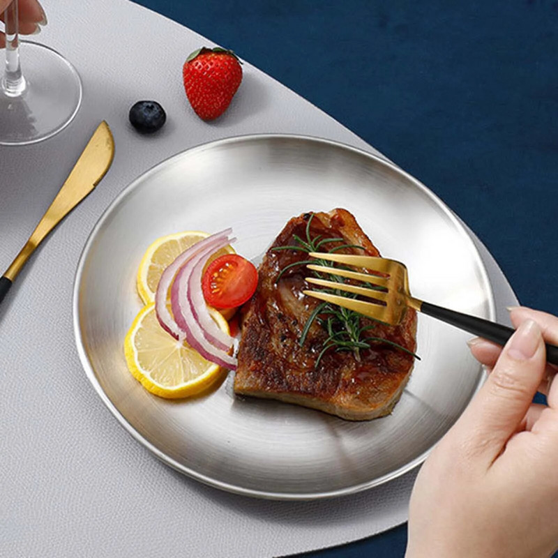 Rozsdamentes acél tányér egymásra rakható étkészlet tárolótálca kerek fém tányér konyhához Hotel étterem desszert kempinghez