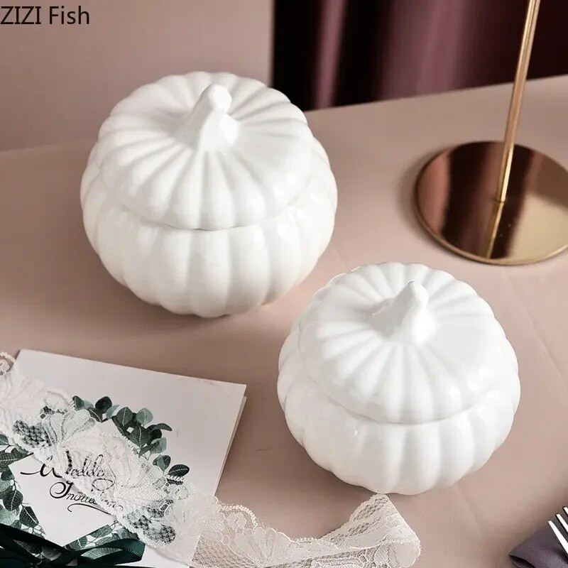 Kreatív sütőtök kerámia tál fedővel Hotel Étterem Fagylaltos desszerttál Levestál Nordic Otthoni Konyha Fehér étkészlet