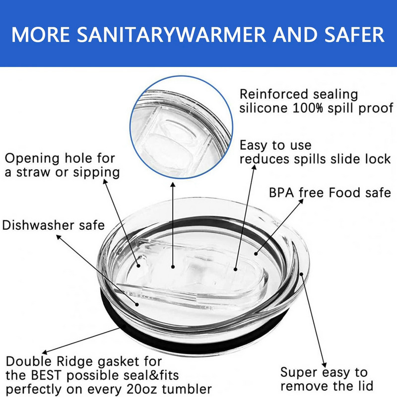 6 db Tight Tumbler kupak műanyag pohársapka, kiömlésálló átlátszó pohár fedőkészlet, mosogatógépben mosható 20 oz vékony, rozsdamentes acél pohár