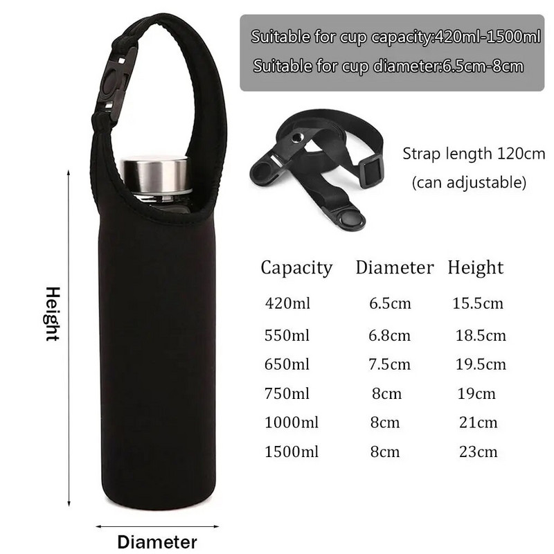 Forró 1 db-os hordozható vizespalack fedél állítható pántokkal Neoprén vákuum csésze ujjú vállpántos palackhordozó tasaktartó