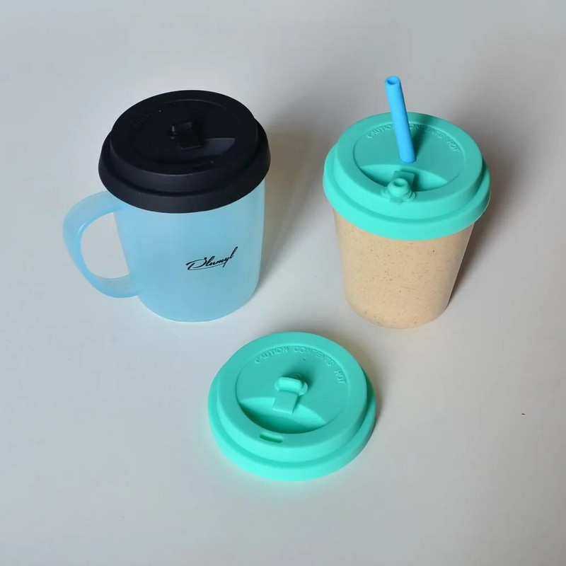 Szilikon fedeles kávéital borító Tartós hőálló szívószál lyuk bambusz italos csésze kerámia bögrékhez teatej záró fedél kupakok