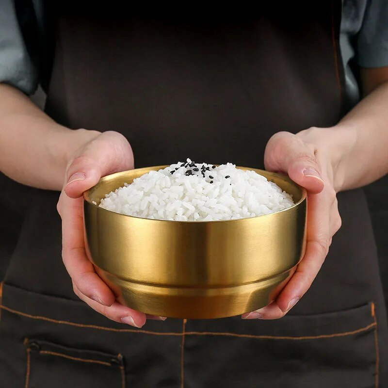 304 Rozsdamentes acél dupla rizstál levesestál Párolt rizstál forrázásgátló gyermektál koreai konyhához