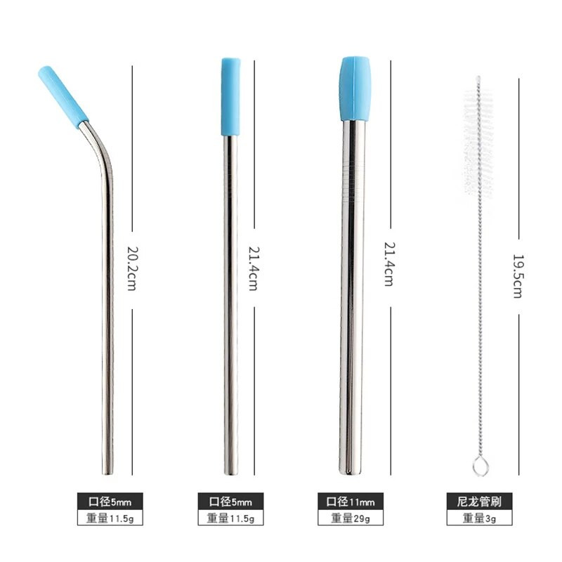 6db/készlet Újrafelhasználható szilikon Boba buborék tea ital szívószál + tiszta kefe rozsdamentes acél szívószál készlet