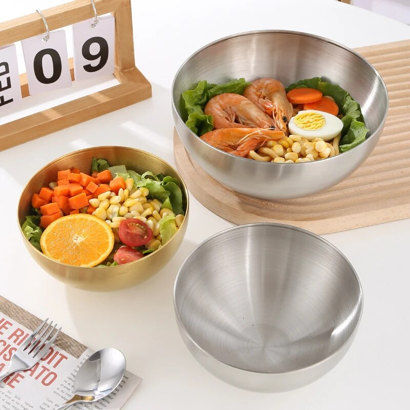 Nagy kapacitású rozsdamentes acél fém gyümölcs saláta tálak leves rizs ramen tészta tál Konyhai edények edények ételtartó