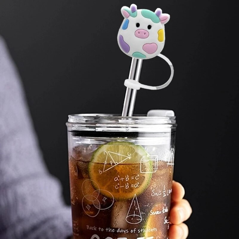 4 db Rajzfilm Aranyos Tehén Szilikon Szalmatakaró Kupak Ivószívó Szalmavég Fedők Újrafelhasználható Szalmakupak Dugók Mosogatógépben mosható