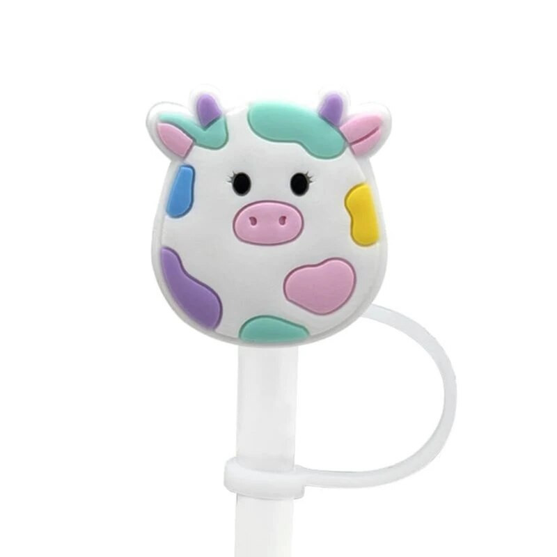 4 db Rajzfilm Aranyos Tehén Szilikon Szalmatakaró Kupak Ivószívó Szalmavég Fedők Újrafelhasználható Szalmakupak Dugók Mosogatógépben mosható