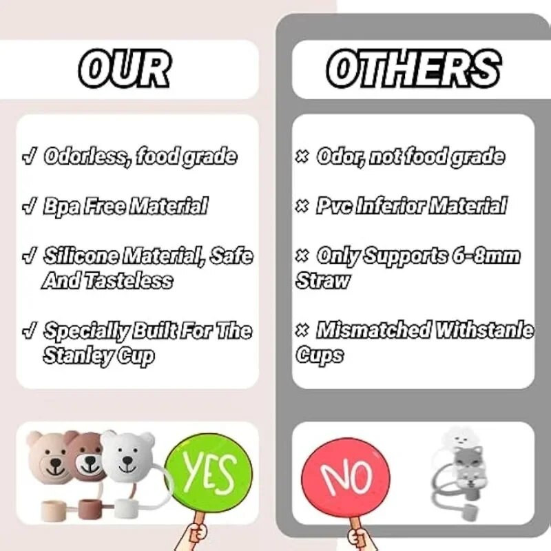 3 csomagos szalmahuzat Stanley poharakhoz, aranyos medve szalmavédő burkolat, amely kompatibilis a Stanley 30 és 40 oz szilikon szalmafedeles sapkákkal