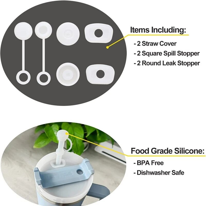 Szilikon kiömlésgátló dugós készlet 3 darabból, kompatibilis Stanley Cup 1,0/2,0 40 oz/ 30 oz Tumbler Water Cup szivárgásgátló tartozékokkal
