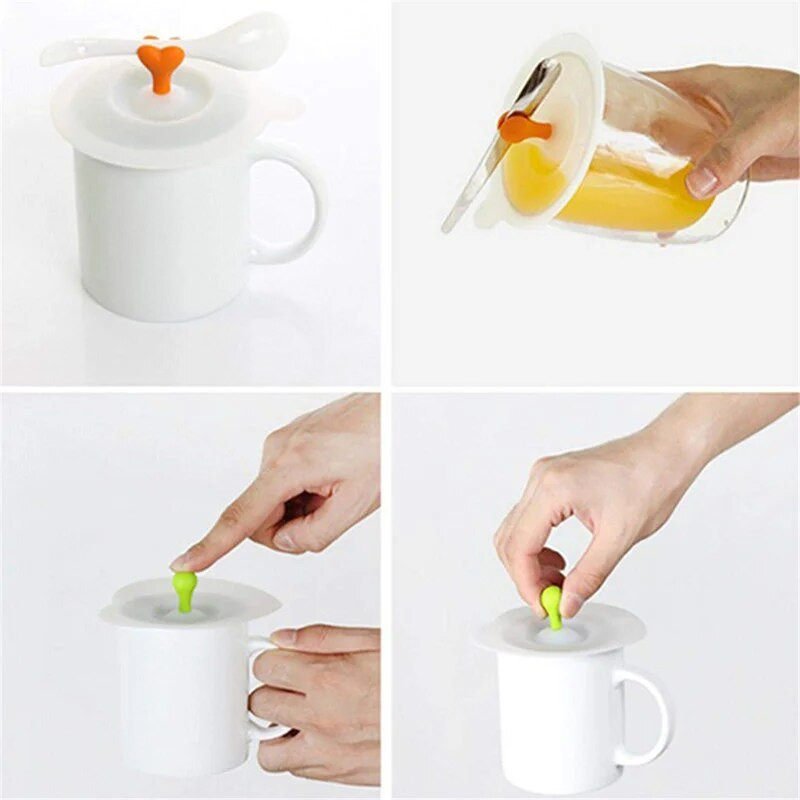 5db/készlet Újrafelhasználható pohárhuzatok Porálló csészefedelek Élelmiszer-minőségű szilikon szívófedél Aranyos tömítés tapadókorong fedelek Tea kávé fedők