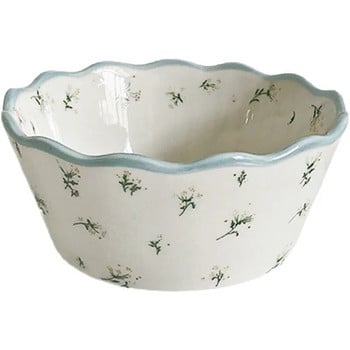 Fresh Pastoral Small Broken Flower Ceramic Bowl Ins Vintage Lace Salad Fruit Thened Прекрасна супа Оризова купа Допълнителна лъжица