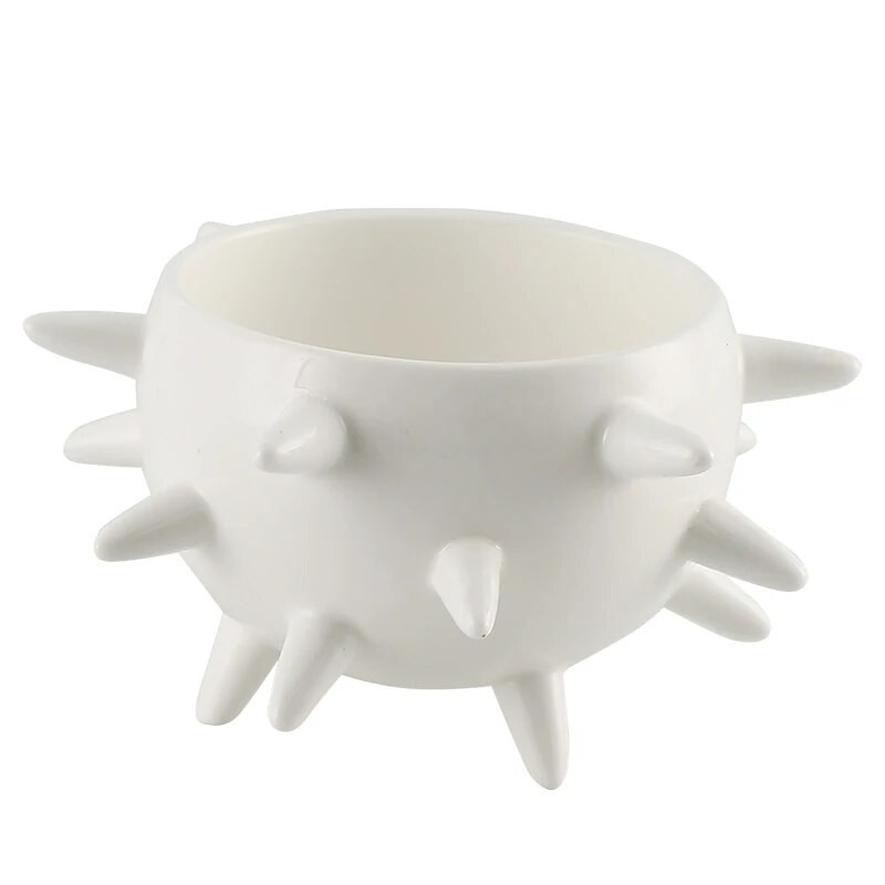 Tiszta fehér kerámia étkészlet, Tengeri sün csésze, párolt sütemény, desszert, édes leves, egészségtál, gyümölcstál, étterem, konyha