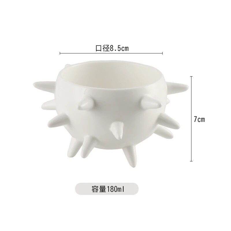Tiszta fehér kerámia étkészlet, Tengeri sün csésze, párolt sütemény, desszert, édes leves, egészségtál, gyümölcstál, étterem, konyha