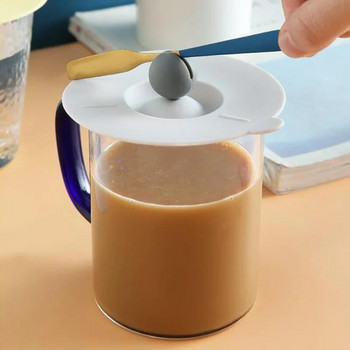 Капак за чаша Нетоксичен силиконов кръгъл универсален капак за чаша за вода Защита от прах Чаша за кафе Запечатана капачка с държач за лъжица Топлоустойчив капак