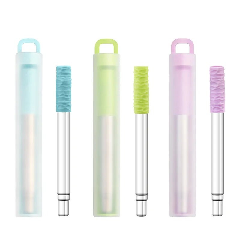 Újrafelhasználható teleszkópos szívószál hordozható szívószálas szett utazáshoz 304 rozsdamentes acél összecsukható fém szívószál tisztítókefével