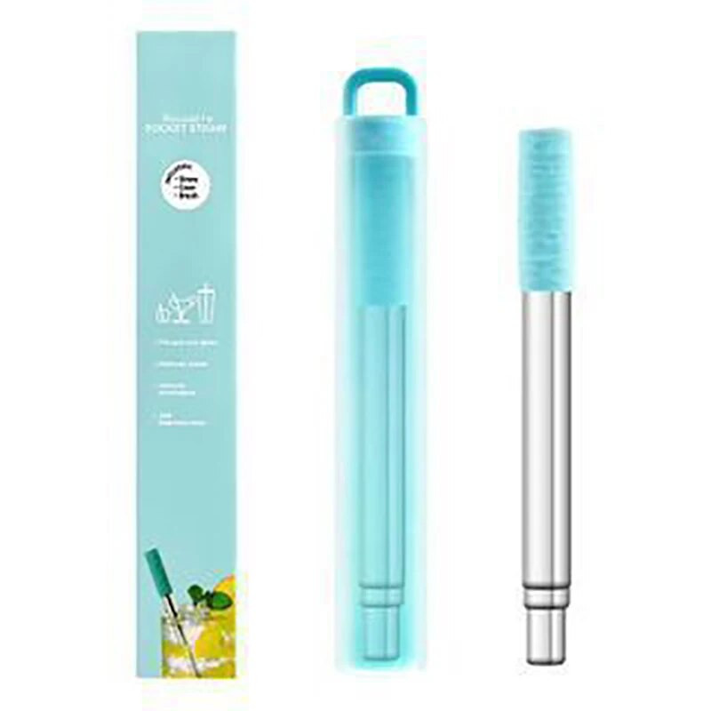 Újrafelhasználható teleszkópos szívószál hordozható szívószálas szett utazáshoz 304 rozsdamentes acél összecsukható fém szívószál tisztítókefével