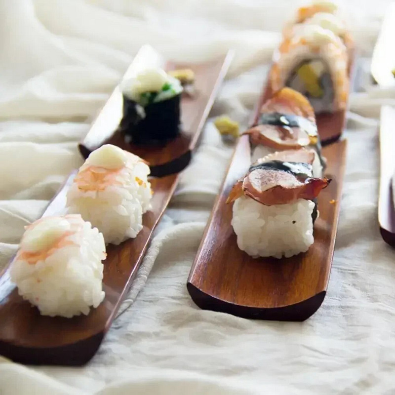 Fatálca Fából készült gombócok Su-shi Tálalás hosszúkás tányér saláta kenyérételek Étterem Konyha Háztartási kellékek Kiegészítők