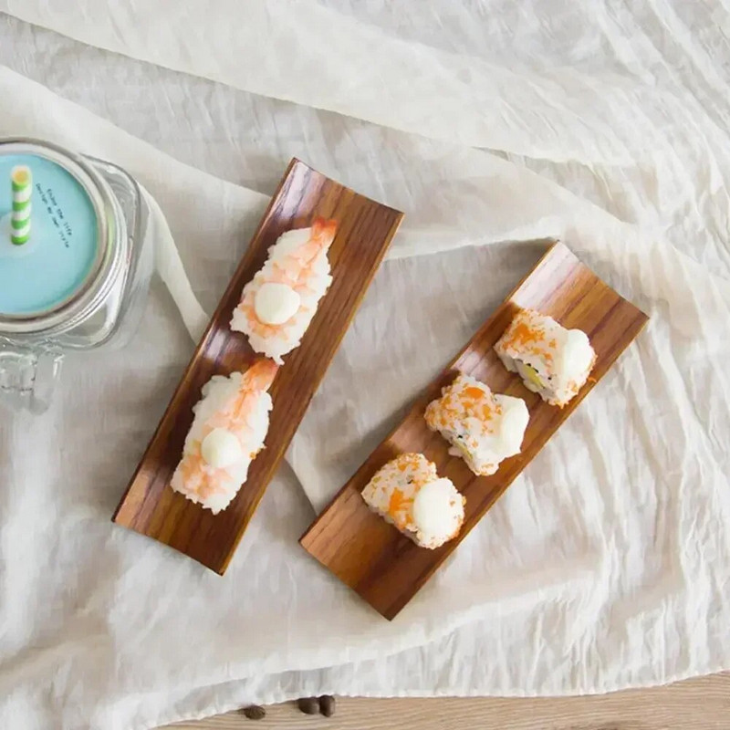 Fatálca Fából készült gombócok Su-shi Tálalás hosszúkás tányér saláta kenyérételek Étterem Konyha Háztartási kellékek Kiegészítők