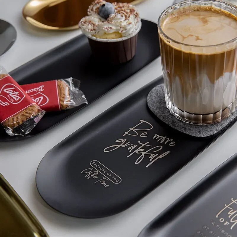 Nordic INS ovális ékszer parfüm kijelző tálca rozsdamentes acél étkező tányér kávés sütemény desszert tányér fekete matt tárolótálca