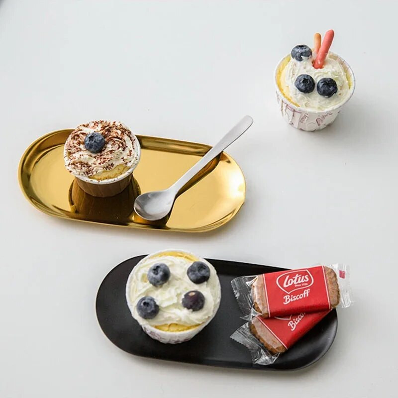 Nordic INS ovális ékszer parfüm kijelző tálca rozsdamentes acél étkező tányér kávés sütemény desszert tányér fekete matt tárolótálca