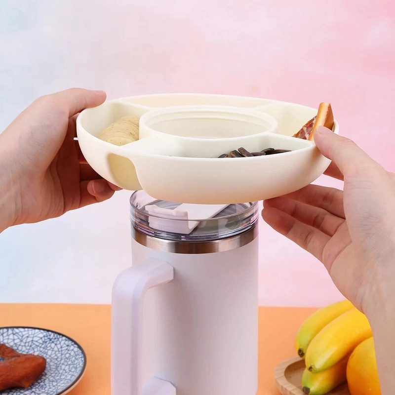 Szilikon uzsonnástál, élelmiszer-minőségű, újrafelhasználható uzsonnagyűrű Könnyű édességtál 4 rekesszel a Stanley Cup tartozékokhoz